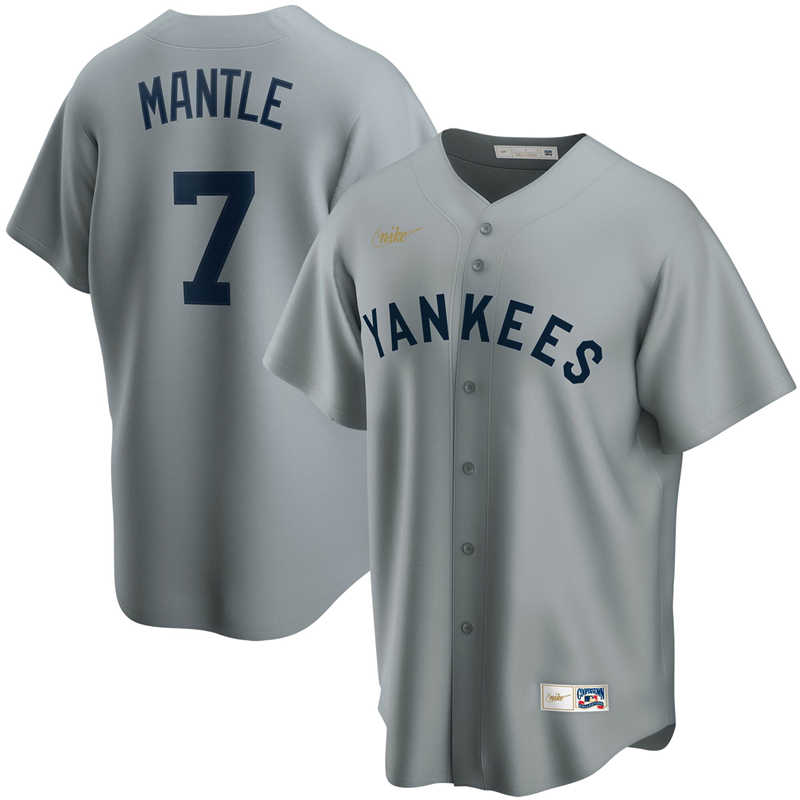 2020 MLB Men New York Yankees #7 Mickey Mantle Nike Gray Road Cooperstown Collection Player Jersey 1->new york yankees->MLB Jersey